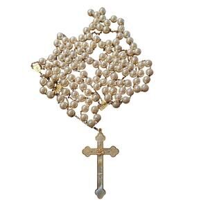 Vtg Wedding Lasso Rosary Faux Pearl Goldtone Lazo de Bodas